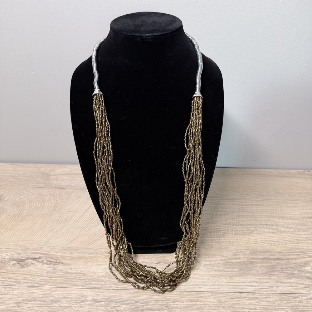 Layered Seed Bead Necklace Boho Earthy Festival Tribal Resort Statement Jewelry